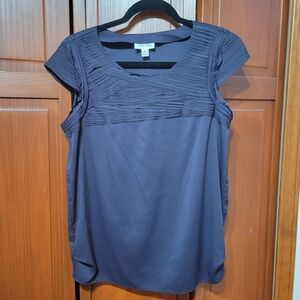 Calvin Klein Ruffle Cap Sleeve Round Neck Black Lightweight Top | Small